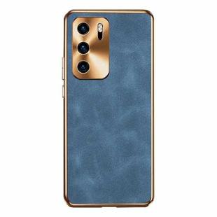 For Huawei P40 Electroplating Lambskin Leather Phone Case(Blue)