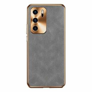 For Huawei P40 Electroplating Lambskin Leather Phone Case(Grey)