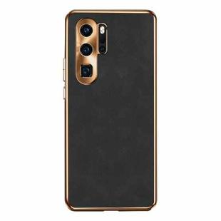 For Huawei P30 Pro Electroplating Lambskin Leather Phone Case(Black)