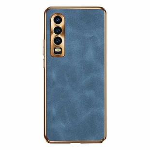 For Huawei P30 Electroplating Lambskin Leather Phone Case(Blue)