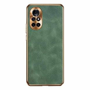 For Huawei nova 8 Electroplating Lambskin Leather Phone Case(Green)