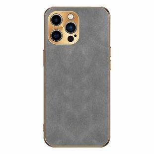 For iPhone 15 Pro Max Electroplating Lambskin Leather Phone Case(Grey)