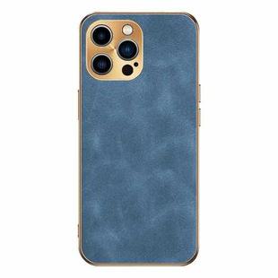 For iPhone 15 Pro Electroplating Lambskin Leather Phone Case(Blue)