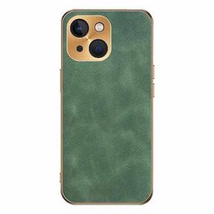 For iPhone 15 Electroplating Lambskin Leather Phone Case(Green)