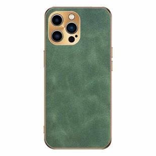 For iPhone 14 Pro Max Electroplating Lambskin Leather Phone Case(Green)