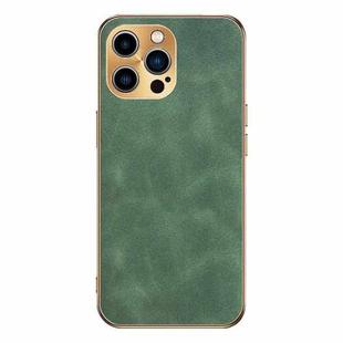 For iPhone 14 Pro Electroplating Lambskin Leather Phone Case(Green)