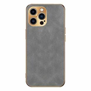 For iPhone 14 Pro Electroplating Lambskin Leather Phone Case(Grey)