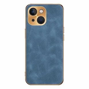 For iPhone 14 Electroplating Lambskin Leather Phone Case(Blue)