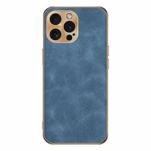 For iPhone 12 Pro Max Electroplating Lambskin Leather Phone Case(Blue)