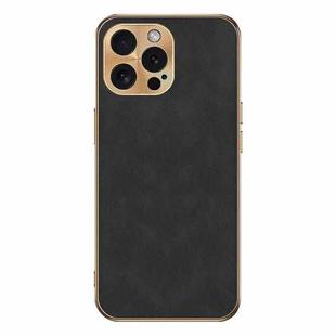 For iPhone 12 Pro Max Electroplating Lambskin Leather Phone Case(Black)