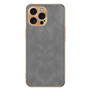 For iPhone 12 Pro Max Electroplating Lambskin Leather Phone Case(Grey)