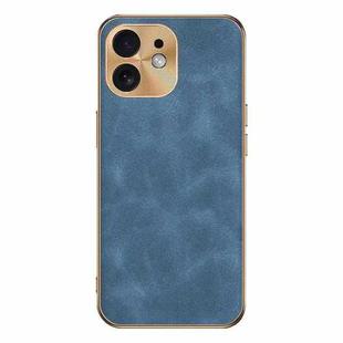 For iPhone 12 Electroplating Lambskin Leather Phone Case(Blue)