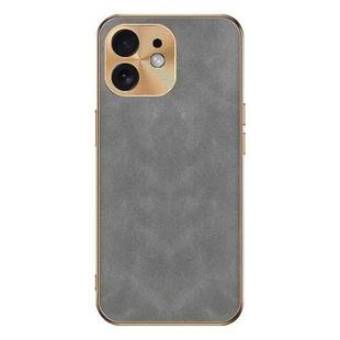 For iPhone 12 Electroplating Lambskin Leather Phone Case(Grey)