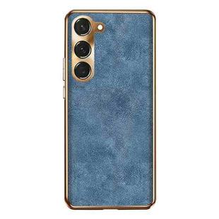 For Samsung Galaxy S23+ 5G Electroplating Lambskin Leather Phone Case(Blue)