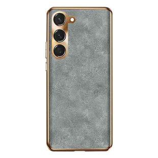 For Samsung Galaxy S23+ 5G Electroplating Lambskin Leather Phone Case(Grey)