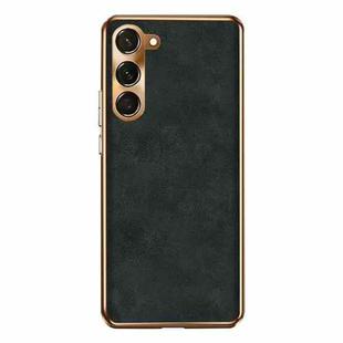 For Samsung Galaxy S23 5G Electroplating Lambskin Leather Phone Case(Black)