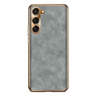For Samsung Galaxy S23 5G Electroplating Lambskin Leather Phone Case(Grey)