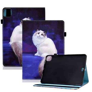 For iPad Pro 11 2024 Painted Elastic Band Smart Leather Tablet Case(White Cat)