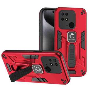 For Xiaomi Redmi 10C Shockproof Holder Phone Case(Red)