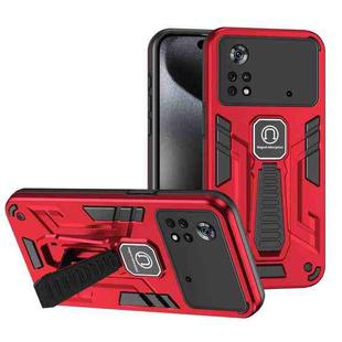 For Xiaomi Poco X4 Pro 5G Shockproof Holder Phone Case(Red)