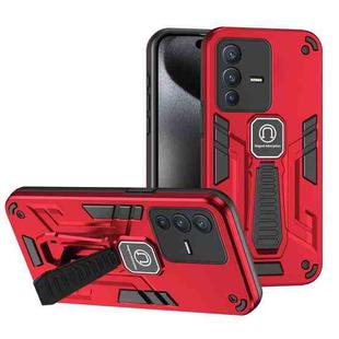 For vivo V23 5G Shockproof Holder Phone Case(Red)