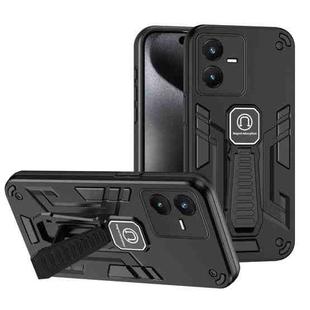For vivo Y22s Shockproof Holder Phone Case(Black)