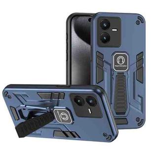 For vivo Y22s Shockproof Holder Phone Case(Blue)