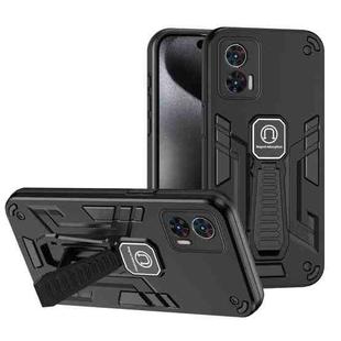 For Motorola Edge 30 Neo Shockproof Holder Phone Case(Black)