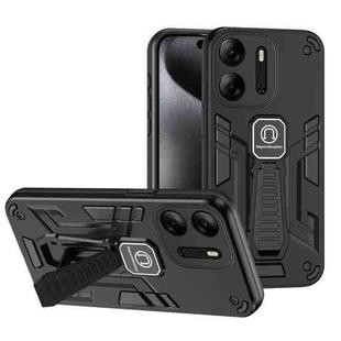 For Tecno Pop 7 Pro 2 in 1 Shockproof Holder Phone Case(Black)