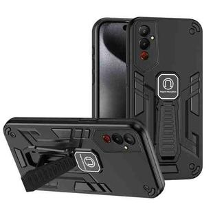 For Tecno Pova 4 2 in 1 Shockproof Holder Phone Case(Black)