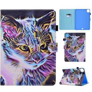 For iPad Pro 11 2024 Colored Drawing Sewing Smart Leather Tablet Case(Colorful Cat)