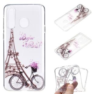For Huawei Y6p Coloured Drawing Pattern Transparent TPU Protective Case(Tower Bicycle)