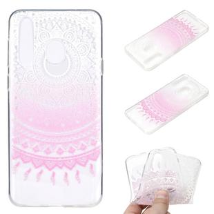 For Huawei Y6p Coloured Drawing Pattern Transparent TPU Protective Case(Pink Flower)