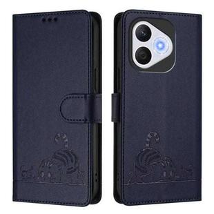 For Honor 400 Lite Cat Rat Embossed Pattern RFID Leather Phone Case with Lanyard(Blue)