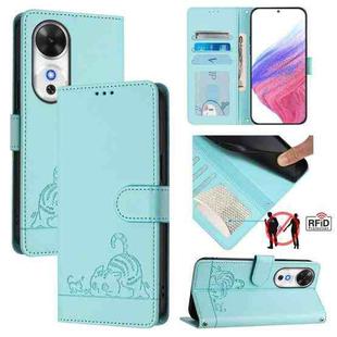For Honor Play 60 5G Cat Rat Embossed Pattern RFID Leather Phone Case with Lanyard(Mint Green)