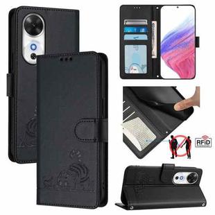 For Honor Play 60 5G Cat Rat Embossed Pattern RFID Leather Phone Case with Lanyard(Black)