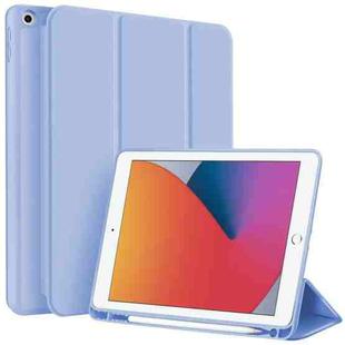 For iPad 10.2 2021 / 2020 / 2019 3-fold TPU Smart Leather Tablet Case with Pen Slot(Ice Blue)