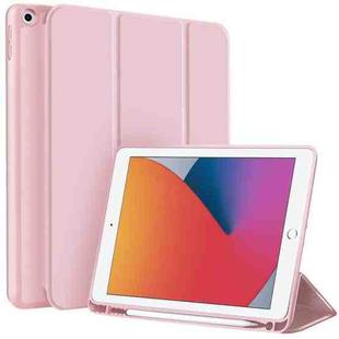 For iPad 10.2 2021 / 2020 / 2019 3-fold TPU Smart Leather Tablet Case with Pen Slot(Pink)