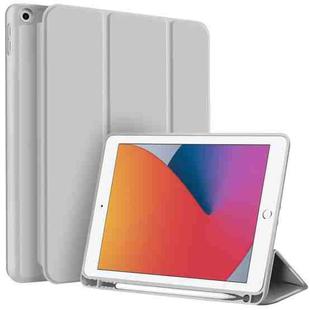 For iPad 10.2 2021 / 2020 / 2019 3-fold TPU Smart Leather Tablet Case with Pen Slot(Grey)