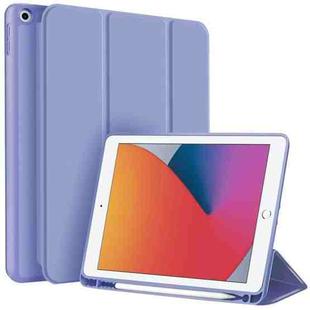 For iPad 10.2 2021 / 2020 / 2019 3-fold TPU Smart Leather Tablet Case with Pen Slot(Lavender Purple)