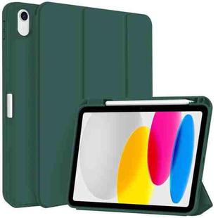 For iPad 10th Gen 10.9 2022 3-fold TPU Smart Leather Tablet Case with Pen Slot(Dark Green)