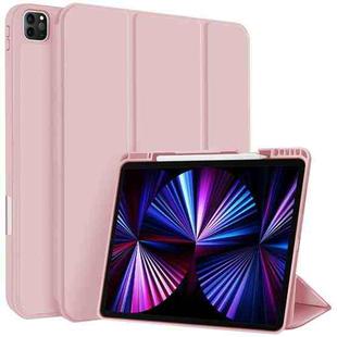 For iPad Pro 11 2022 / 2021 / 2020 3-fold TPU Smart Leather Tablet Case with Pen Slot(Pink)