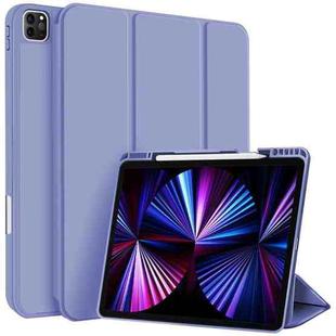 For iPad Pro 11 2022 / 2021 / 2020 3-fold TPU Smart Leather Tablet Case with Pen Slot(Lavender Purple)