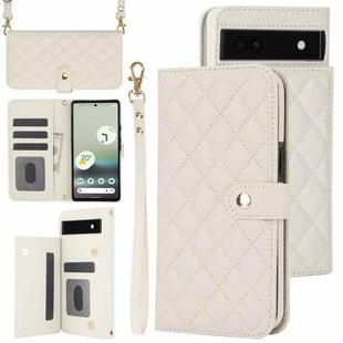 For Google Pixel 6a Crossbody Multifunction Rhombic Leather Phone Case(White)