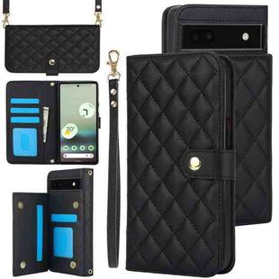 For Google Pixel 6a Crossbody Multifunction Rhombic Leather Phone Case(Black)