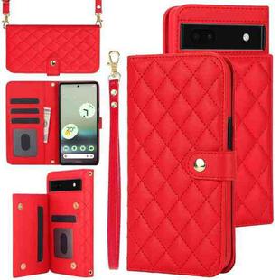 For Google Pixel 6a Crossbody Multifunction Rhombic Leather Phone Case(Red)