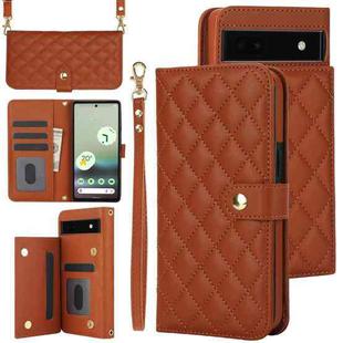 For Google Pixel 6a Crossbody Multifunction Rhombic Leather Phone Case(Brown)