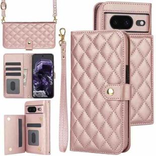 For Google Pixel 8 Crossbody Multifunction Rhombic Leather Phone Case(Rose Gold)