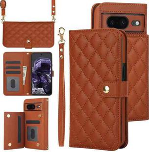 For Google Pixel 8a Crossbody Multifunction Rhombic Leather Phone Case(Brown)