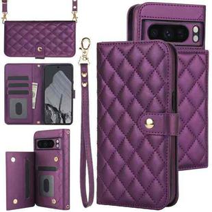 For Google Pixel 8 Pro Crossbody Multifunction Rhombic Leather Phone Case(Dark Purple)